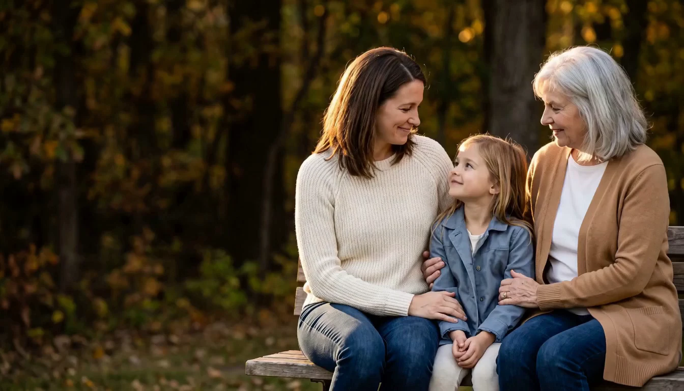 Three generations of a family sharing a happy moment outdoors